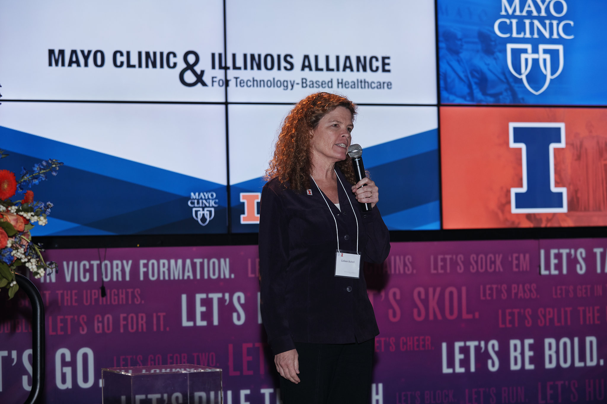 Colleen Bushell speaks at the 2018 Mayo Clinic &amp;amp; Illinois Alliance celebration event at the U.S. Bank Stadium in Minneapolis, MN