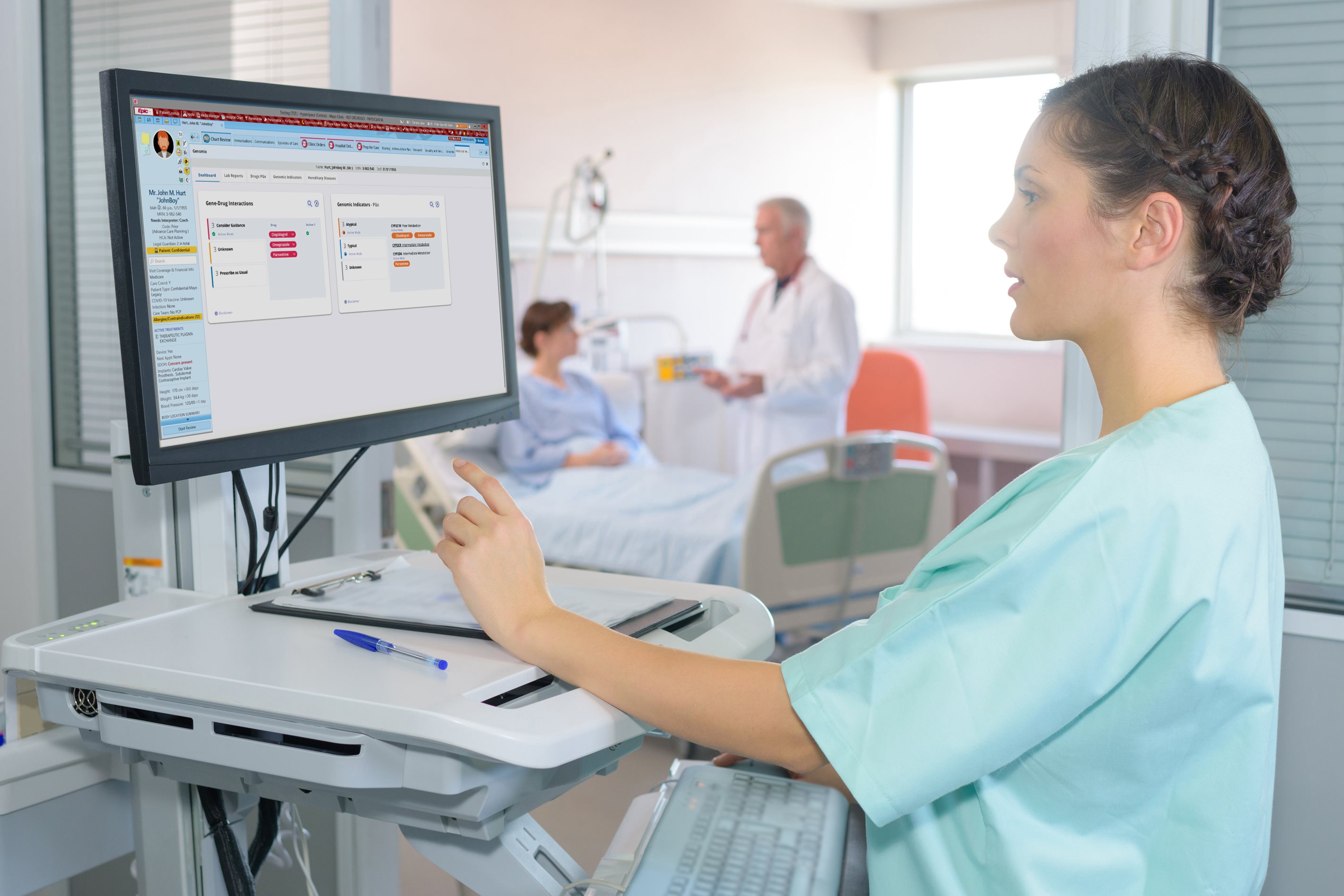 nurse using electronic health records system outside of patient's room